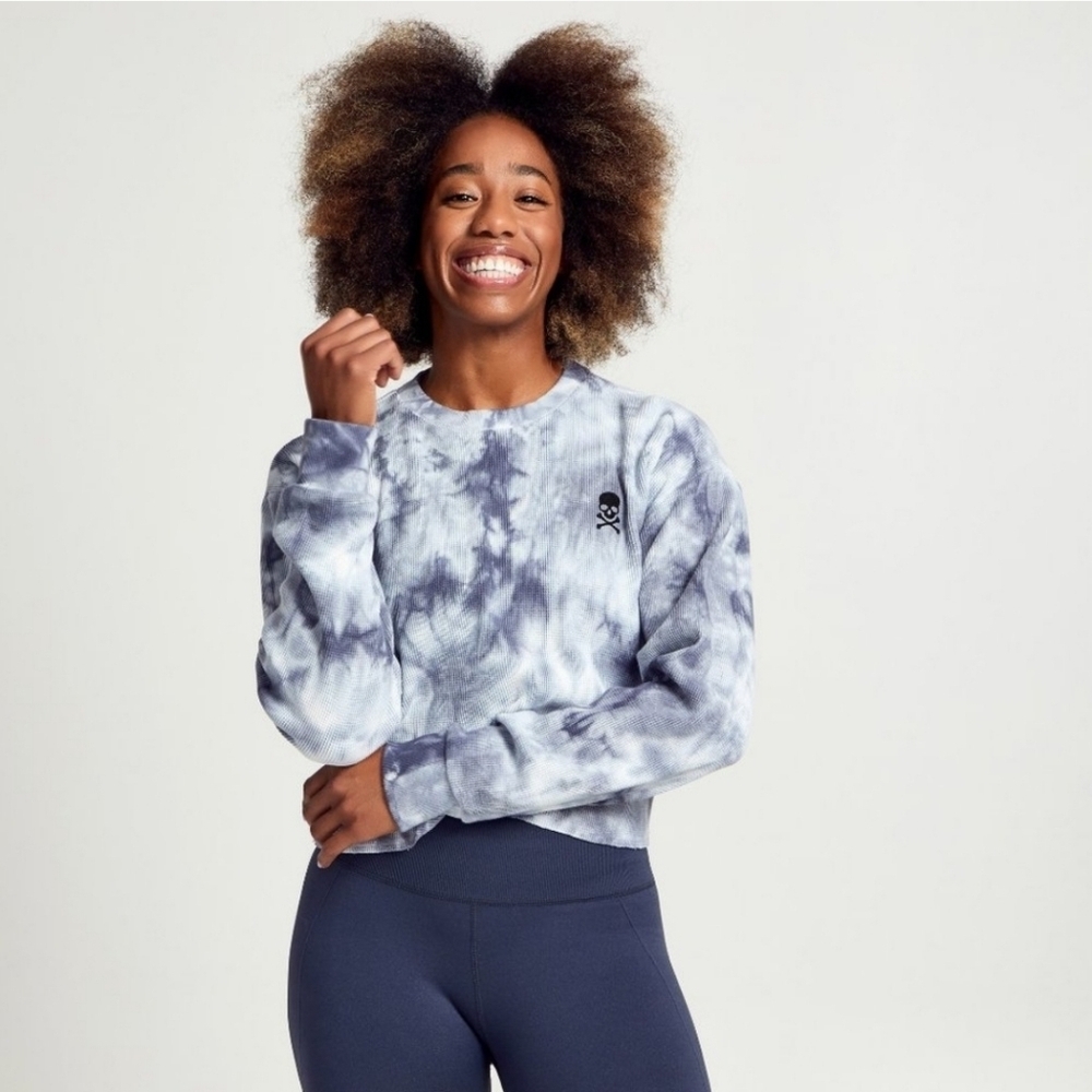 SoulCycle Julia Tie Dye Cropped Waffle Thermal Skull Top Athleisure Streetwear